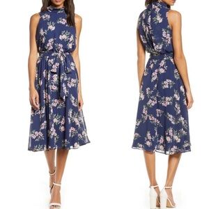 Harper Rose Floral Print Tie Waist Chiffon Midi Dress - Size 2, New with tags